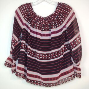 LOFT women's black and red long sleeve blouse. Size (XXS). PETITE